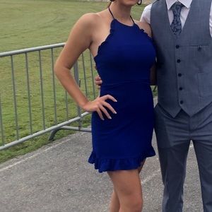 Royal Blue Ruffle Halter Tie Dress